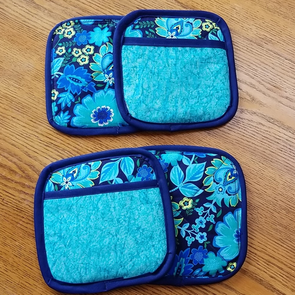 Blue Floral Potholders - Set of 4